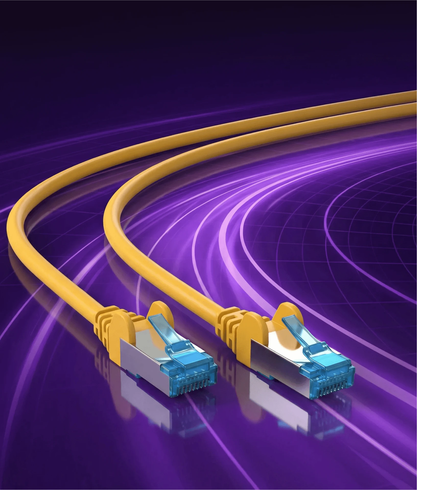 Yellow network cables with RJ45 connectors