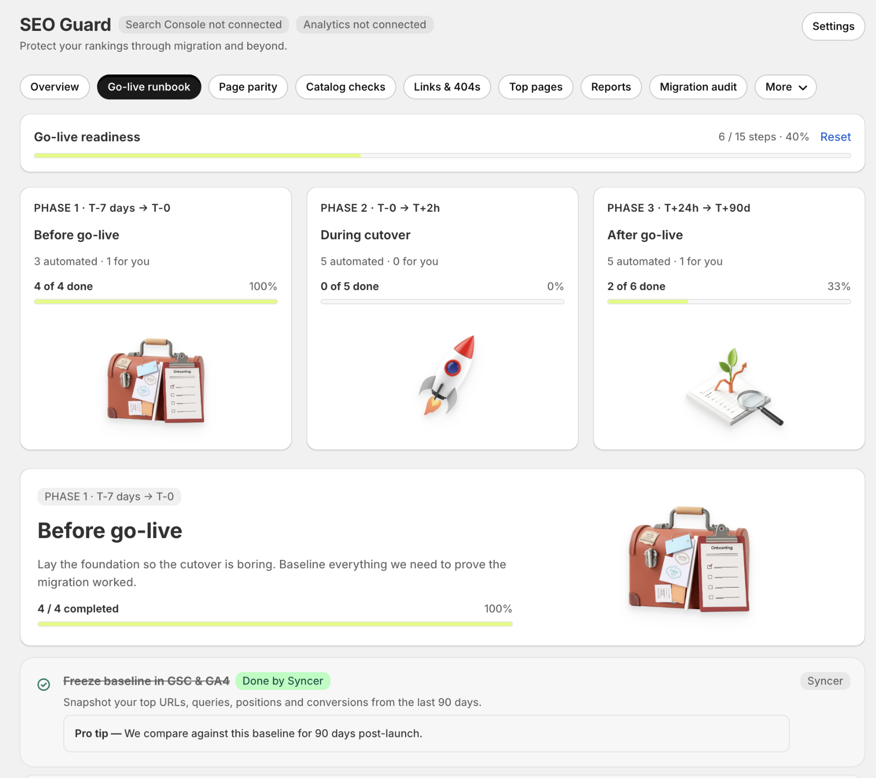 SEO Guard go live runbook and readiness checklist
