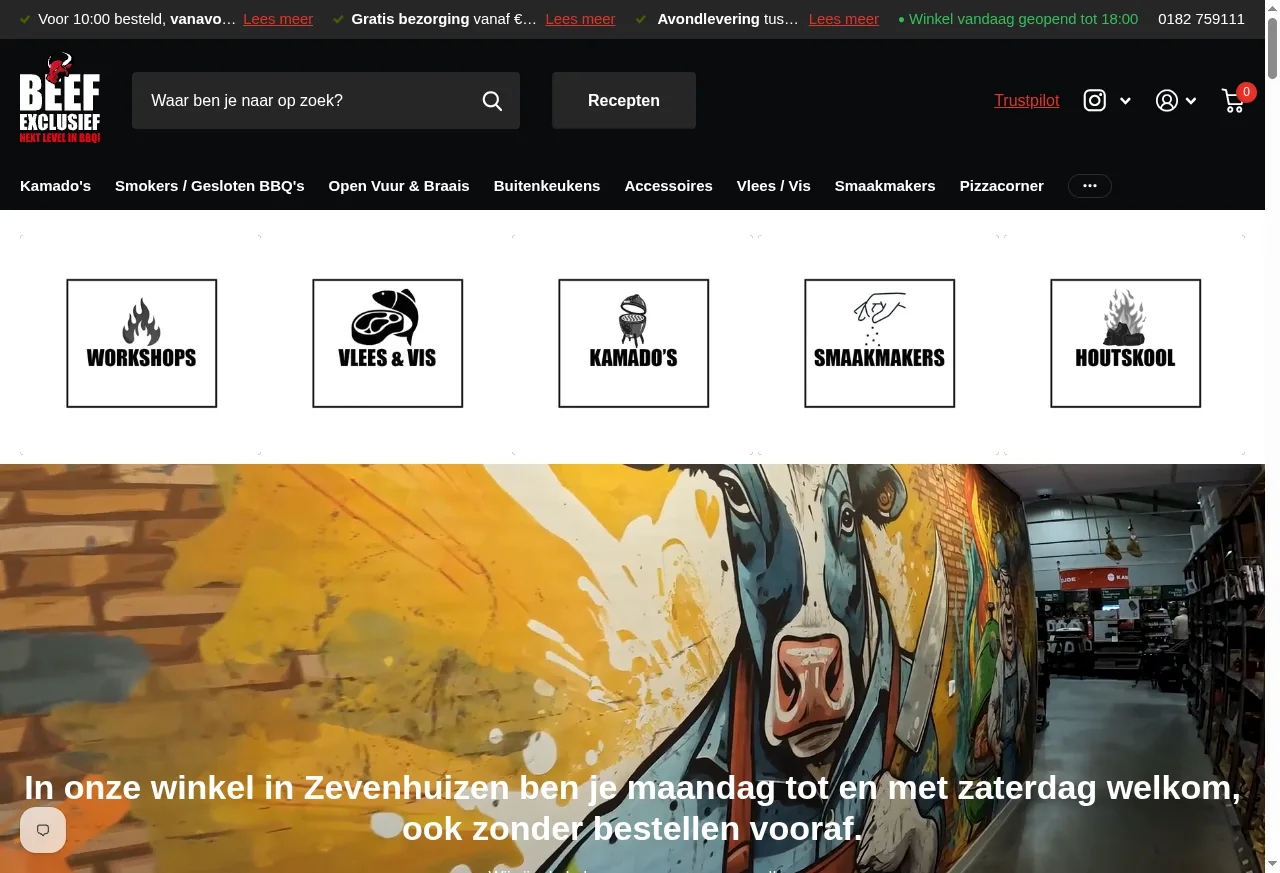 Beef Exclusief webshop op desktop