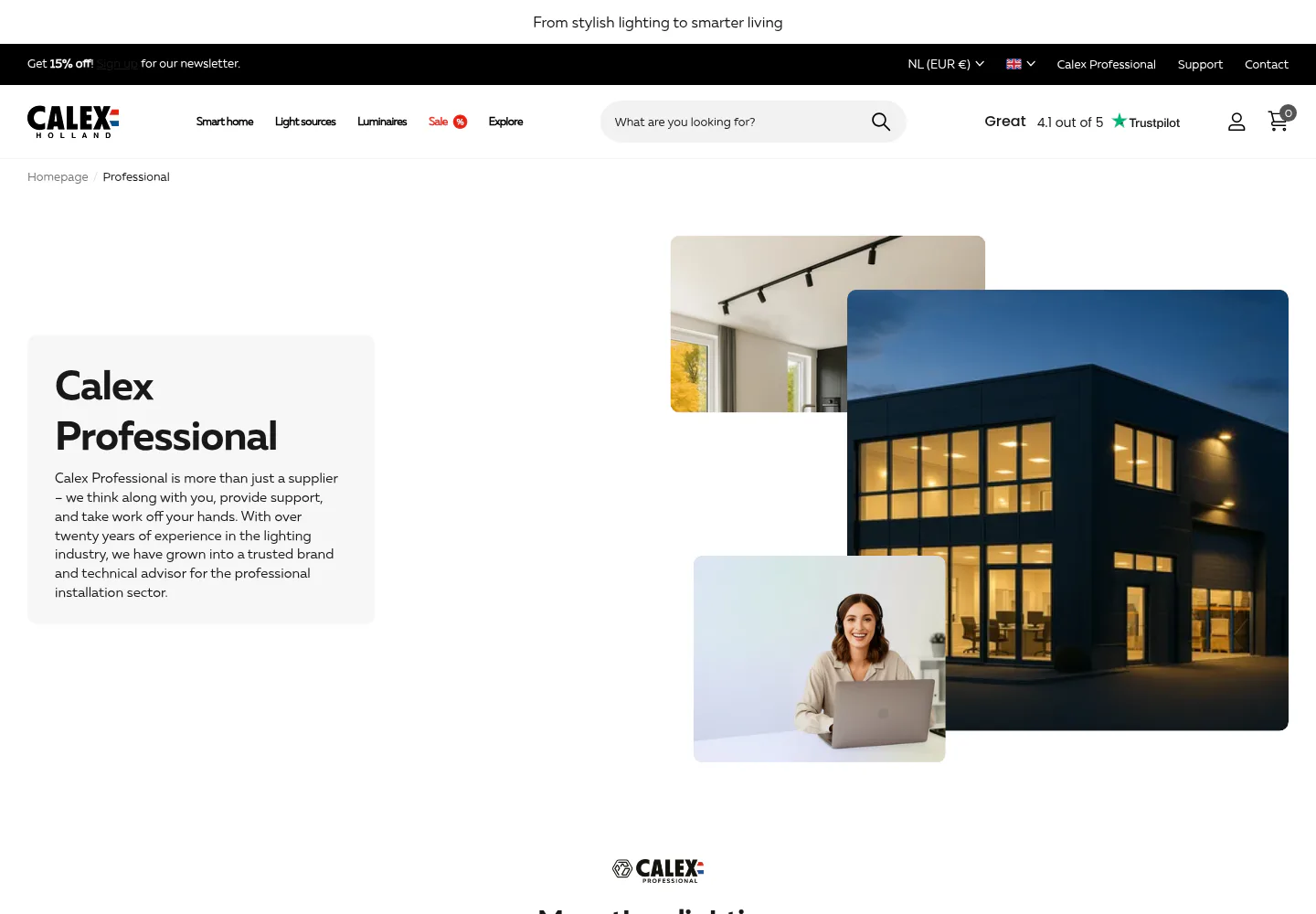 Calex Professional webshop on desktop