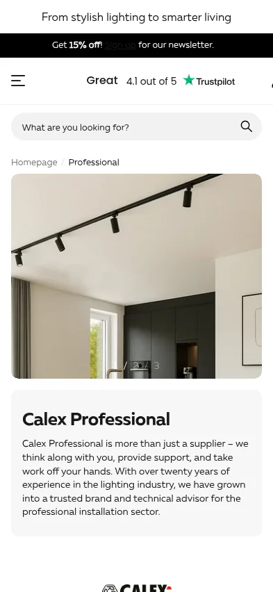 Calex Professional webshop on mobile