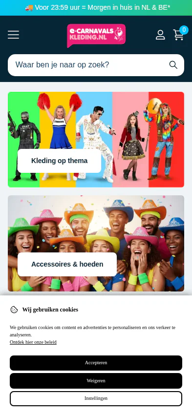 E Carnavalskleding webshop on mobile