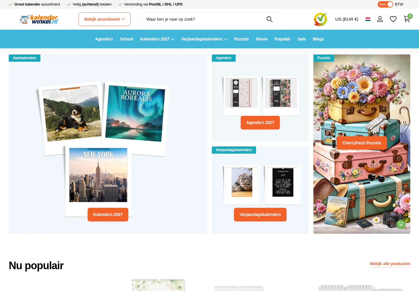 Kalenderwinkel webshop on desktop
