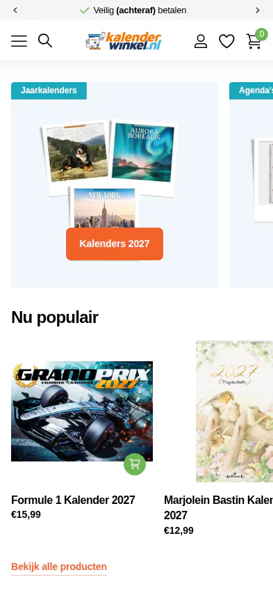 Kalenderwinkel webshop on mobile