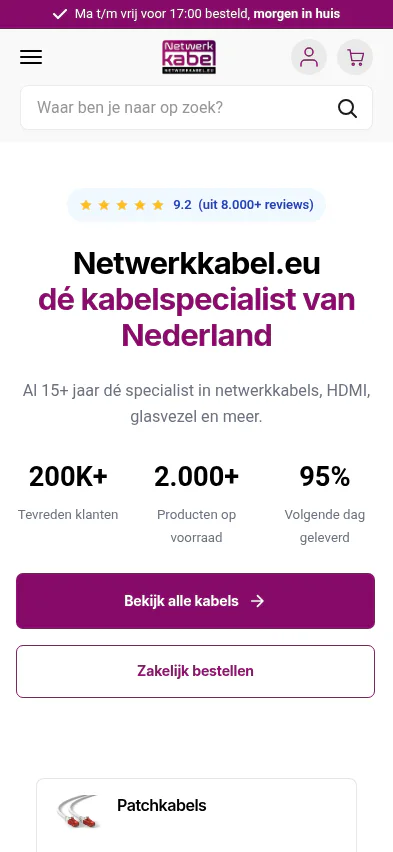Netwerkkabel.eu webshop on mobile