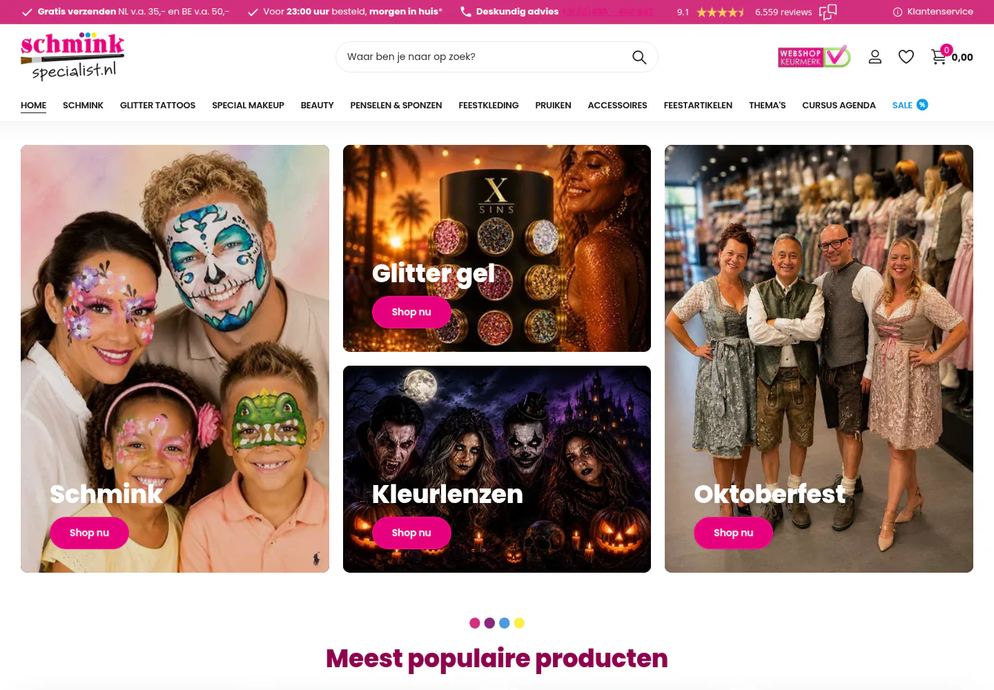 Schminkspecialist webshop on desktop
