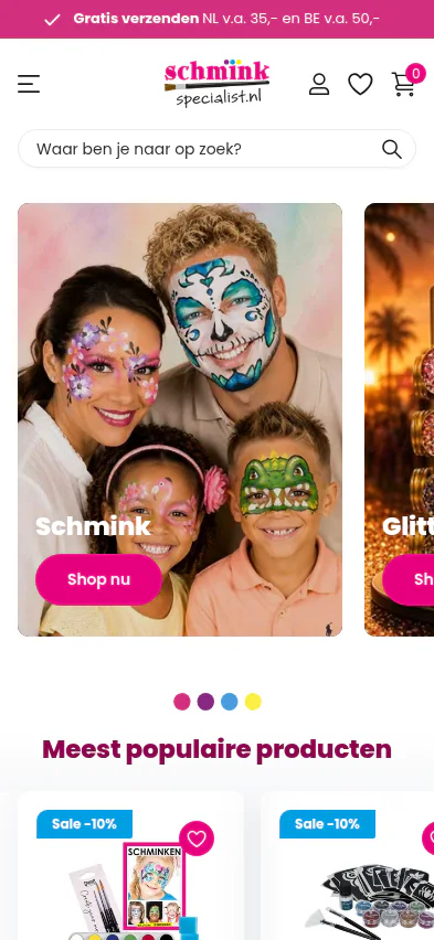 Schminkspecialist webshop on mobile