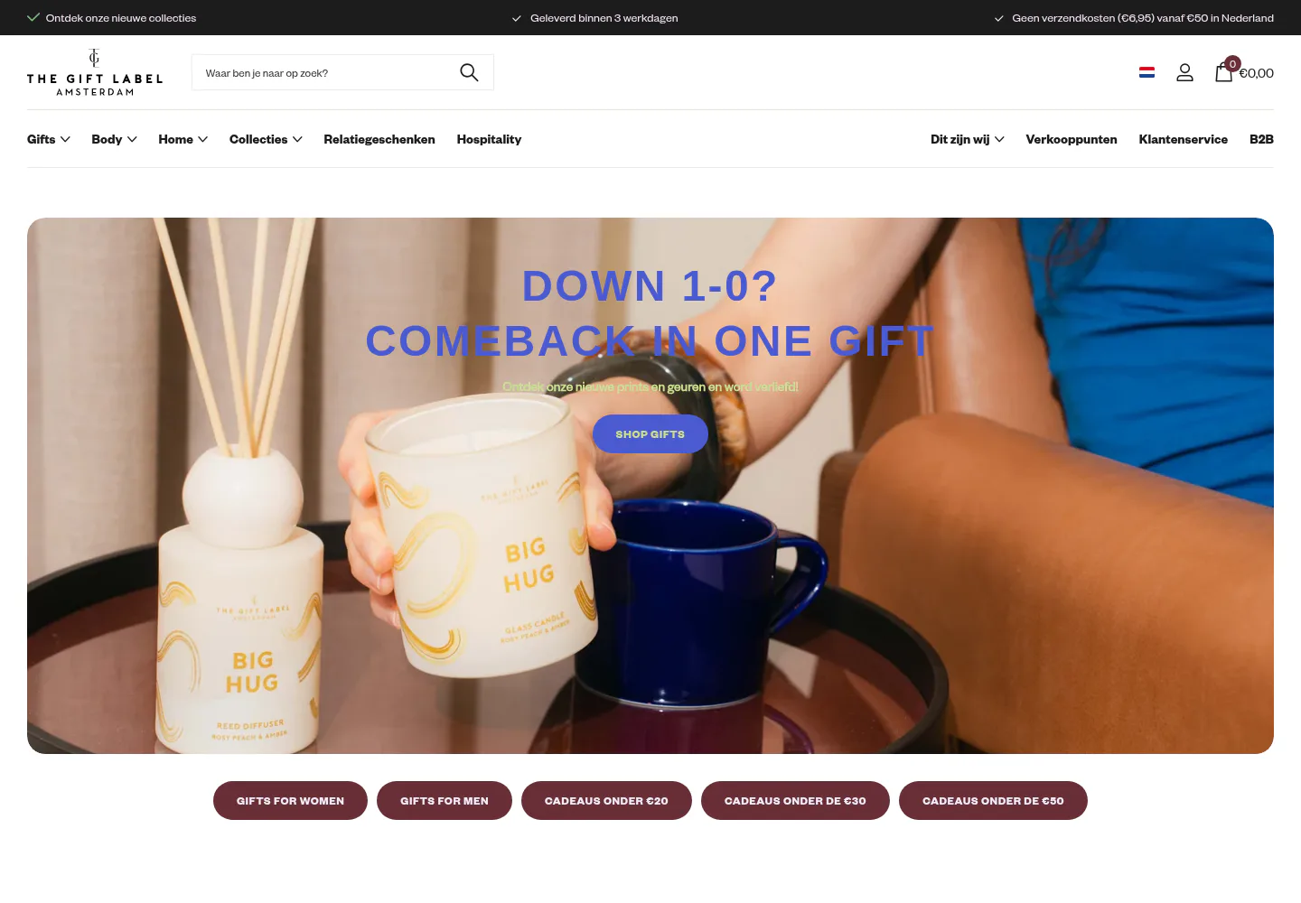The Gift Label webshop on desktop