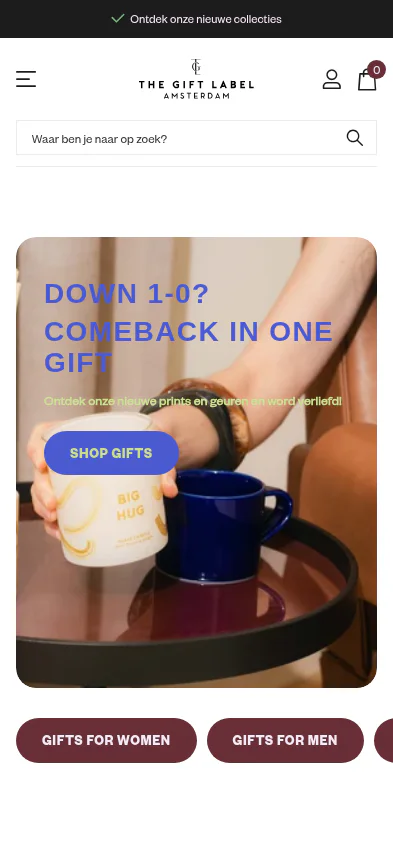 The Gift Label webshop on mobile