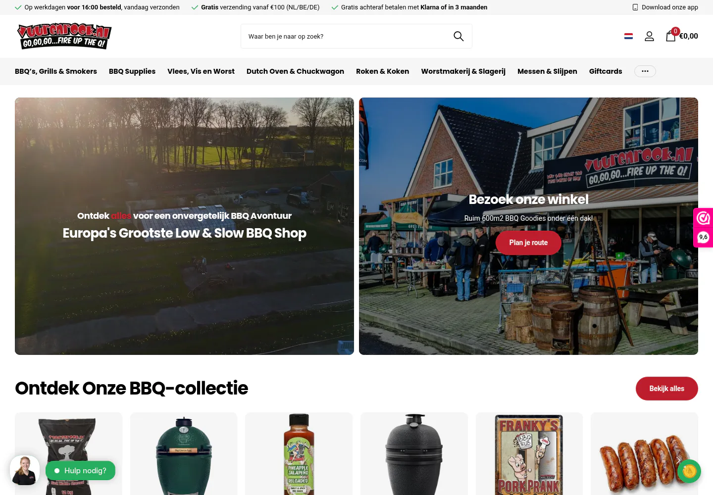 Vuur & Rook webshop op desktop