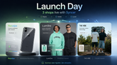 Launch Day visual van Syncer met drie live webshops: Reswipe, Lumi3re en THE VIBE, verbonden door e-commerce data migratie.
