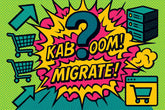 Pop art illustration with MIGRATE! text — Shopify Plus migration FAQ