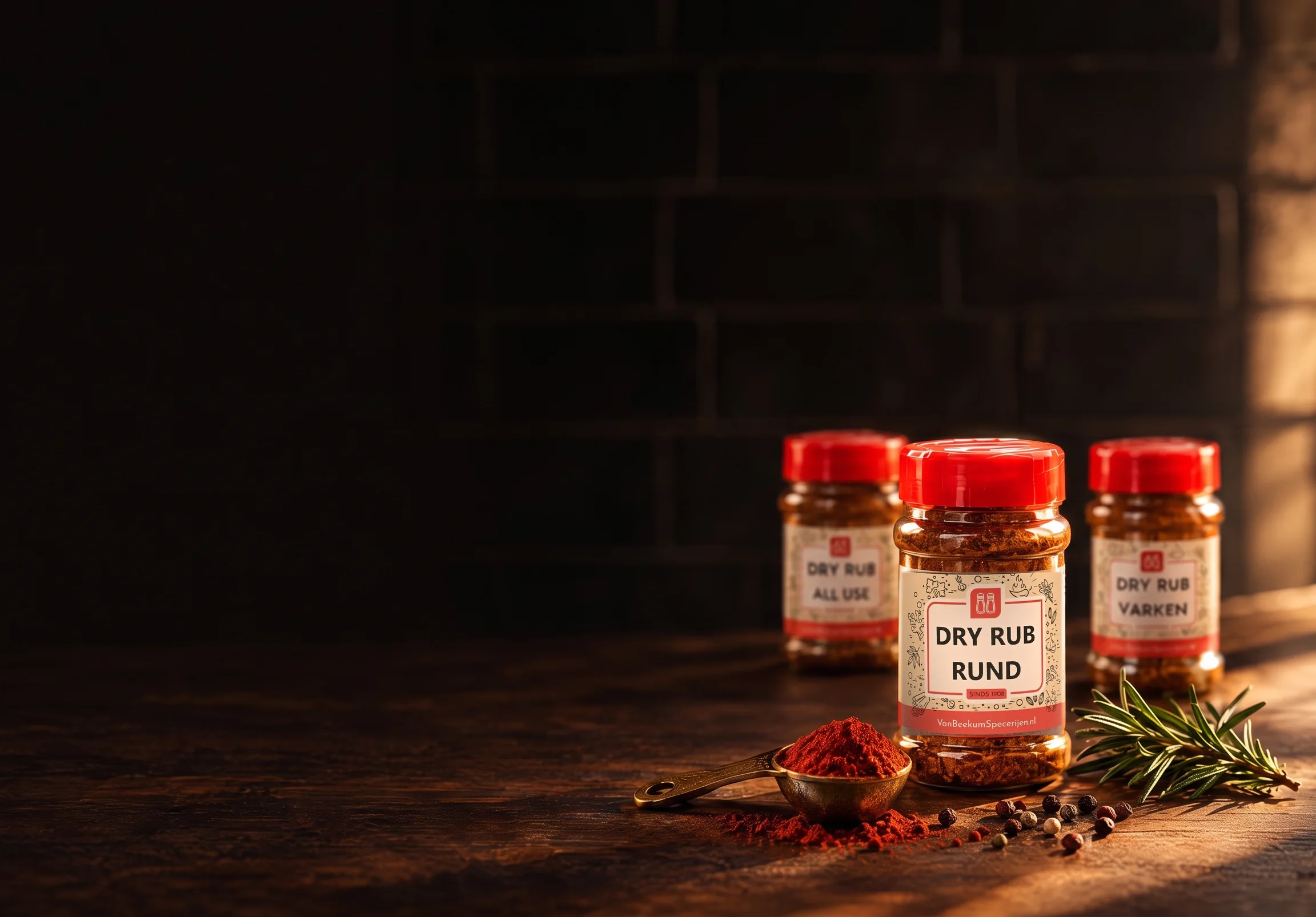 Van Beekum spice jar on a kitchen counter