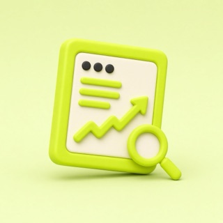 Icon of a report with a rising line and magnifier
