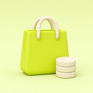 Icon of a shopping bag with coins